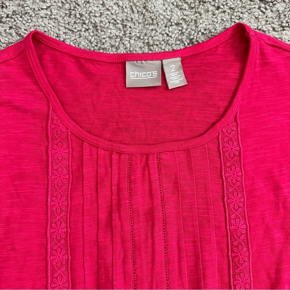 Chico’s Shirt Womens Size 2 Magenta Pleated Lace Top - Picture 9 of 13